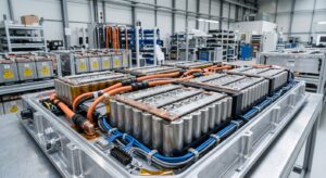 Lithium-Ionen-Akku Aufbau mit Batteriezellen und Zellverbindern